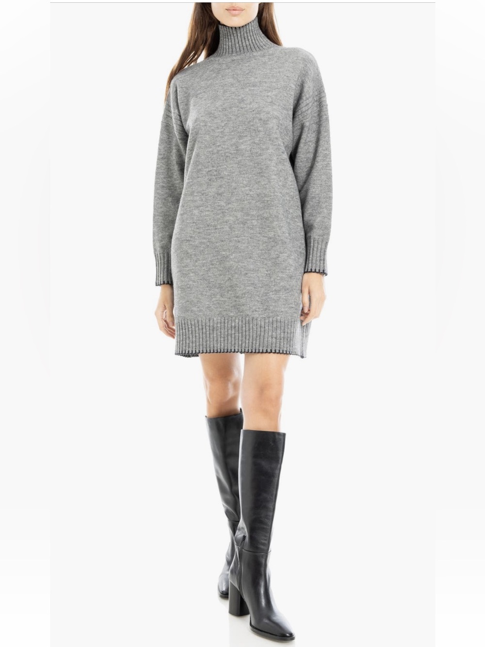 NWT MAX STUDIO Long Sleeve Turtleneck Sweater Mini Dress in Charcoal Gray